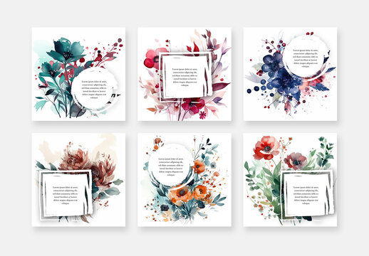 Mobile Layouts With Watercolor Flower Backgrounds And Generative AI