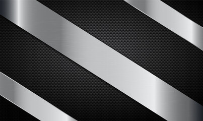 Abstract Metal chrome brushed on carbon fiber background. Polish metal plate stripes. Modern, technology, futuristic, sport, luxury abstract background. Racing carbon fibre background. Vector EPS10.