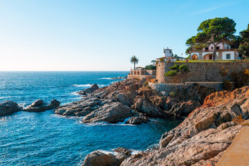 S'Agaró (Sant Feliu de Guixols), Catalunya, Spain - January 7, 2022: Waterfront of S'Agaró