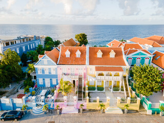 Willemstad Pietermaai Curacao, colorful buildings around Willemstad Punda and Otrobanda, multicolored homes Curacao Caribean Island during summer