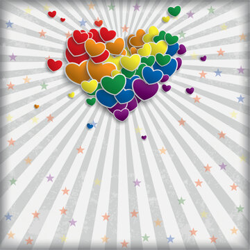 Rainbow Hearts Splash Gray Retro Sun Cover