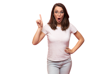 Image of surprised young woman standing isolated over transparent background