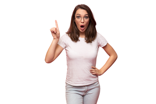 Image of surprised young woman standing isolated over transparent background