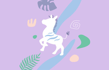 Abstract hand drawn cute zebra purple pastel background. Suitable for nature animal card and poster concept.