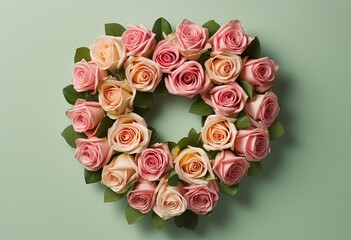 an arrangement of pink and green roses arranged into a circle, generative ai