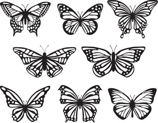 Obraz na płótnie Canvas set of butterflies silhouette isolated Collection of silhouettes of butterflies collection. y2k