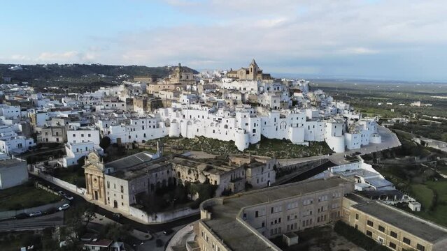 Aerial panoramic view of Ostuni, the white city, Apulia (Puglia), southern Italy