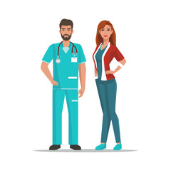 male and female Multiethnic nurse characters group. Medical team isolated vector illustartion 03