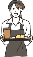 カフェ（飲食店）で働くアジア人の女性店員
