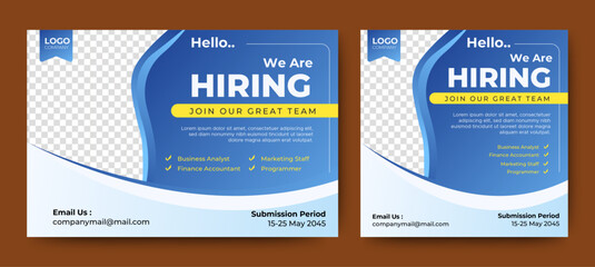 Poster for we are hiring. employees needed. Social media template job vacancy recruitment