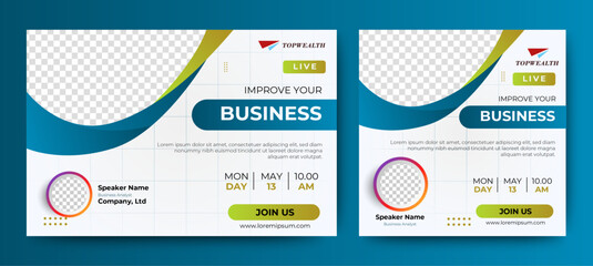 Online live webinar of annual business conference template design for social media or ocial media post