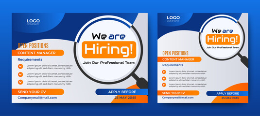 Creative social media post feed design. We are hiring banner, poster, announcement job for company	