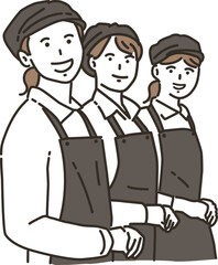 カフェ（飲食店）で働く複数の女性店員
