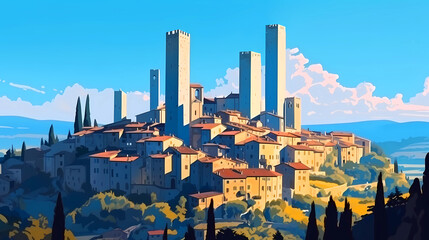 Obraz premium Illustration of beautiful view of San Gimignano, Italy