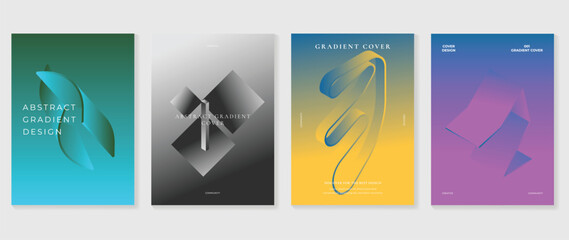 Abstract gradient background vector set. Minimalist style cover template with vibrant perspective 3d geometric prism shapes collection. Ideal design for social media, poster, cover, banner, flyer.