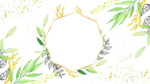 Elegant floral animation on white background with hand drawn leaves and flowers