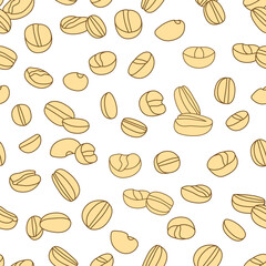 Coffee beans background, seamless endless pattern, coloured drawing
