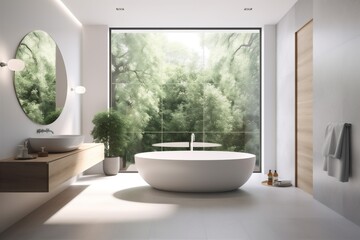 Naklejka na ściany i meble sink apartment house white window design indoor home interior tub room. Generative AI.
