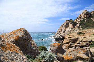 Fototapeta premium The granite formation in Capo testa - the valley of the moon in spring, Sardinia