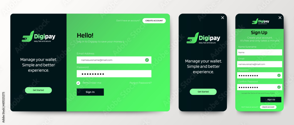 Poster set of sign up and sign in forms for web and mobile.registration and login forms page. professional 