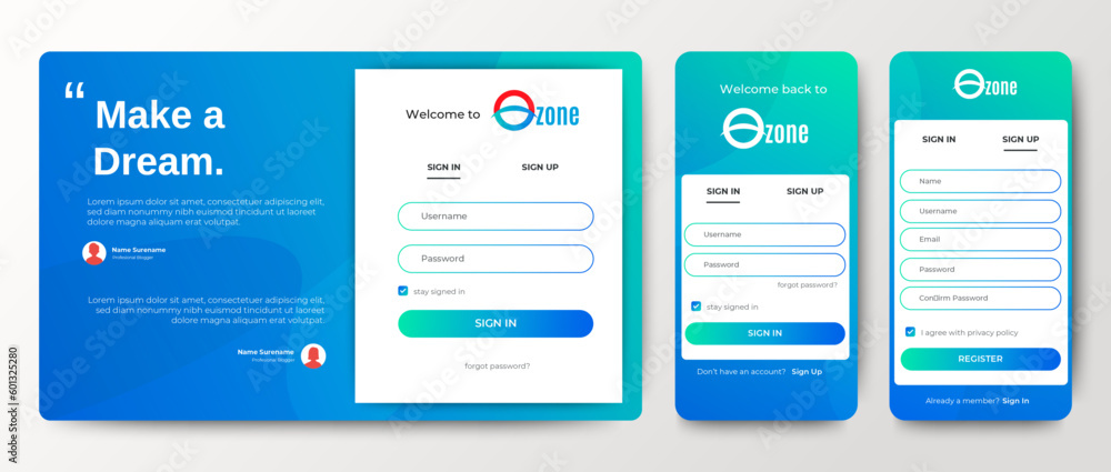 Poster set of sign up and sign in forms for web and mobile.registration and login forms page. professional 