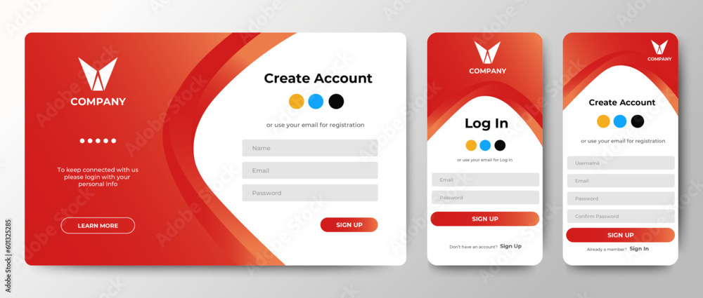 Poster set of sign up and sign in forms for web and mobile.registration and login forms page. professional 