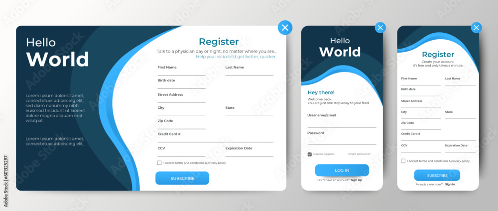 Poster set of sign up and sign in forms for web and mobile.registration and login forms page. professional 