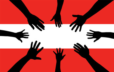 Group of Austria people gathering hands vector silhouette, unity or support idea