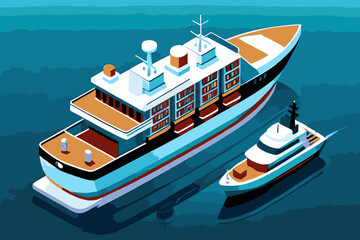 Transport ship in the ocean. Illustration of a cargo ship in the ocean. Liner in the ocean.
