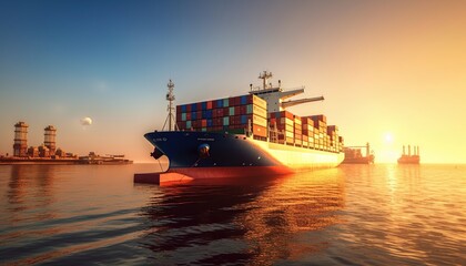 Container ship carrying cargo boxes