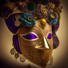 op view of Venetian mask, mardi gras mask, or disguise on bokeh