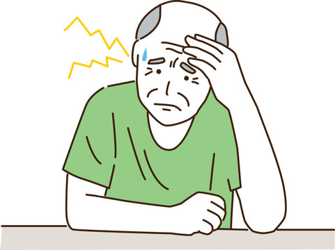recommend clip art: 頭を押さえる高齢者の男性
                    