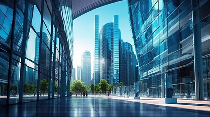 Plakat Background of futuristic urban and business architec. Generative Ai