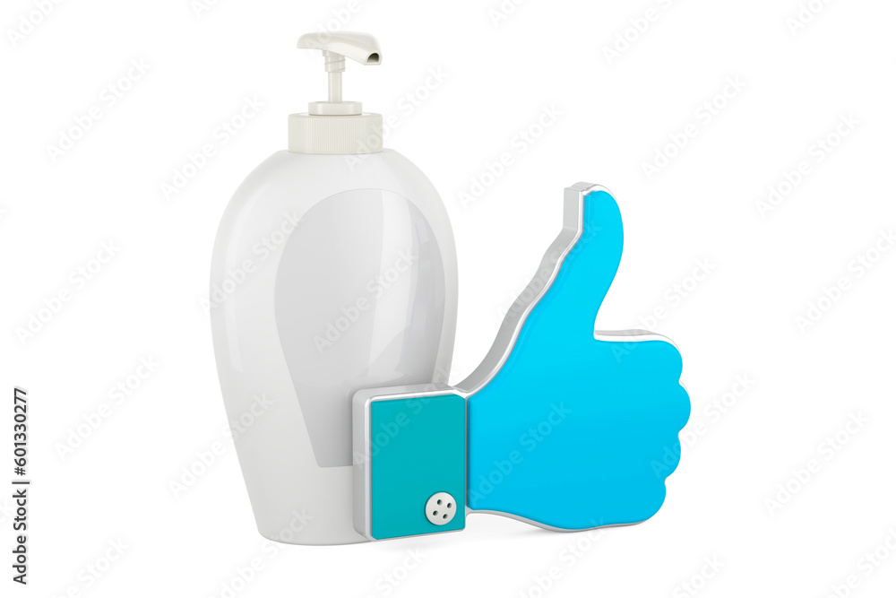 Poster soap bottle dispenser with like icon. 3d rendering