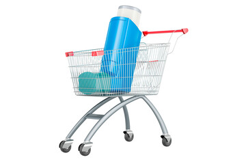 Metered-dose inhaler, MDI with shopping cart. 3D rendering