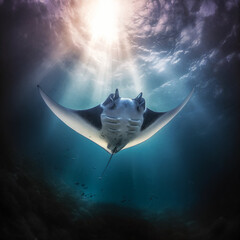Fantasy ray underwater. Generative AI