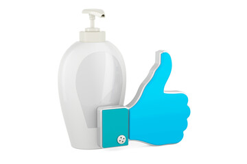 Soap bottle dispenser with like icon. 3D rendering