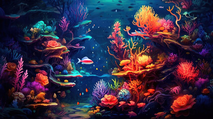 Naklejka na ściany i meble Tropical Coral Reef. Generative Ai