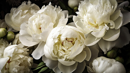 White peonies flat lay wallpaper. AI
