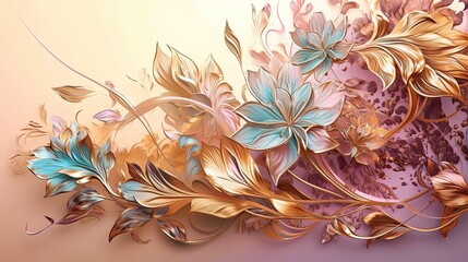 Abstract floral intricate pattern illustration. Iridescent flower ornament background. Generative AI