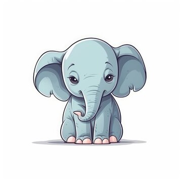 Cartoon elephant in sitting pose on a white background. Isolated cute mammal illustration. Generative AI
