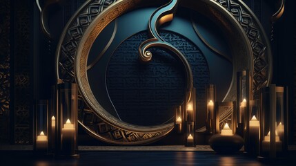 Islamic ramadan kareem background with abstract crescent moon. Islam greeting illustration. Generative AI