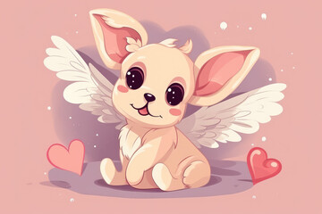 Cute and loving cupid dog with wings. Kawaii illustration for valentine's card, generative AI