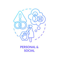 Personal and social blue gradient concept icon. Voluntary childlessness. Personal choice. Birth control. Pro choice. Child free abstract idea thin line illustration. Isolated outline drawing