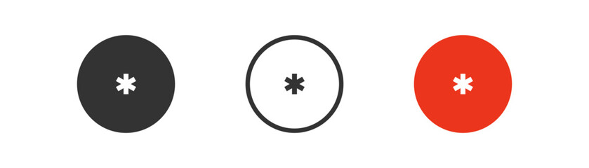 Emergency star icon on light background. Ambulance symbol. Hospital, healthcare, urban infrastucture, emrgency call. Flat and colored style. Flat design. Vector illustration.