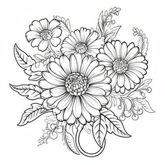 a black and white drawing of a bouquet of flowers