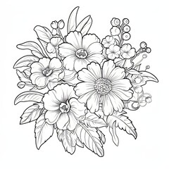 a bouquet of flowers in black and white