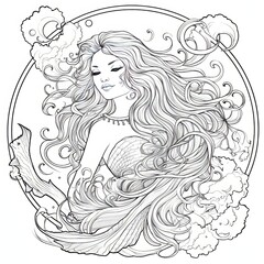 a drawing of a mermaid with long hair