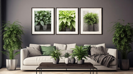 Wall art prints and frames with plants. generative ai