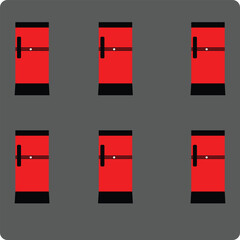 Modern fridges set. Realistic red coolers, refrigerators of different size for home or restaurant kitchen and cold products storage. 3d vector illustration